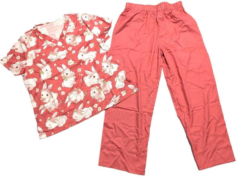 New Size XL Women's 2-Piece Adorable Cartoon Bunny Scrub Set (Soft Enough to be Pajamas!)