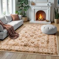 New Zentavio 8x10 Washable Area Rugs, Vintage Non-Slip Floral Living Room Rug, Indoor Foldable Floor Thin Low Pile Carpet for Farmhouse Bedroom Dining Room Brown