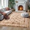 New Zentavio 8x10 Washable Area Rugs, Vintage Non-Slip Floral Living Room Rug, Indoor Foldable Floor Thin Low Pile Carpet for Farmhouse Bedroom Dining Room Brown