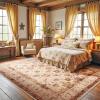 New Zentavio 8x10 Washable Area Rugs, Vintage Non-Slip Floral Living Room Rug, Indoor Foldable Floor Thin Low Pile Carpet for Farmhouse Bedroom Dining Room Brown - 2