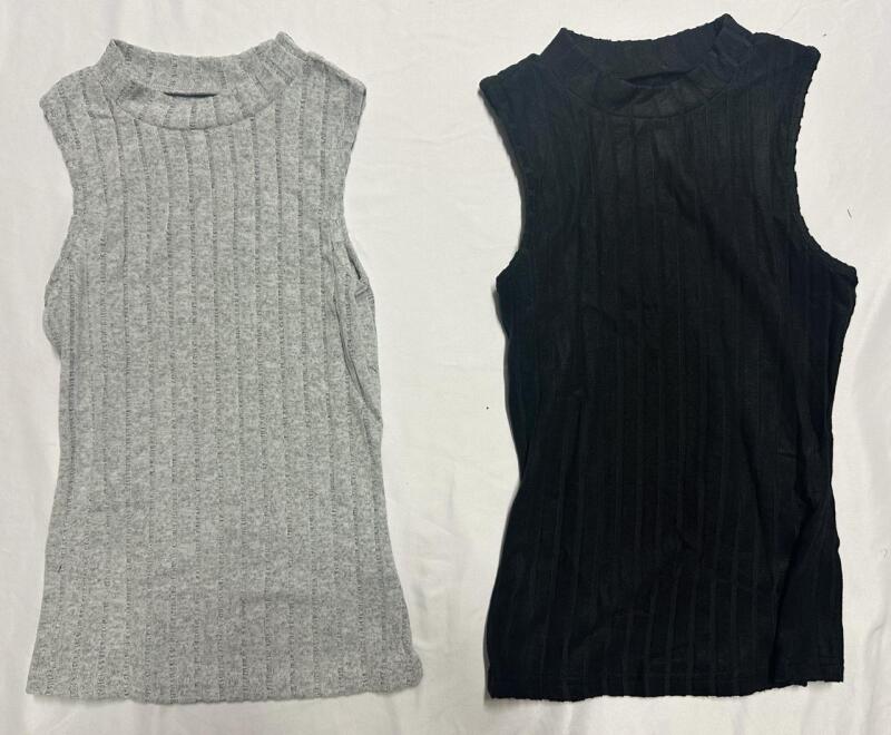 2 New Women&rsquo;s XS Ribbed Sleeveless Mock Turtleneck Tops