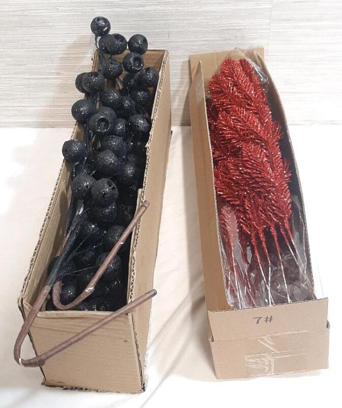 2 Boxes Of Glitter Plant Decorations