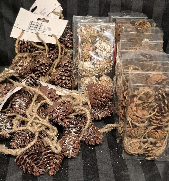 80 New Faux Pinecone Ornaments & 5 Faux Pinecone Garlands 6ft Long