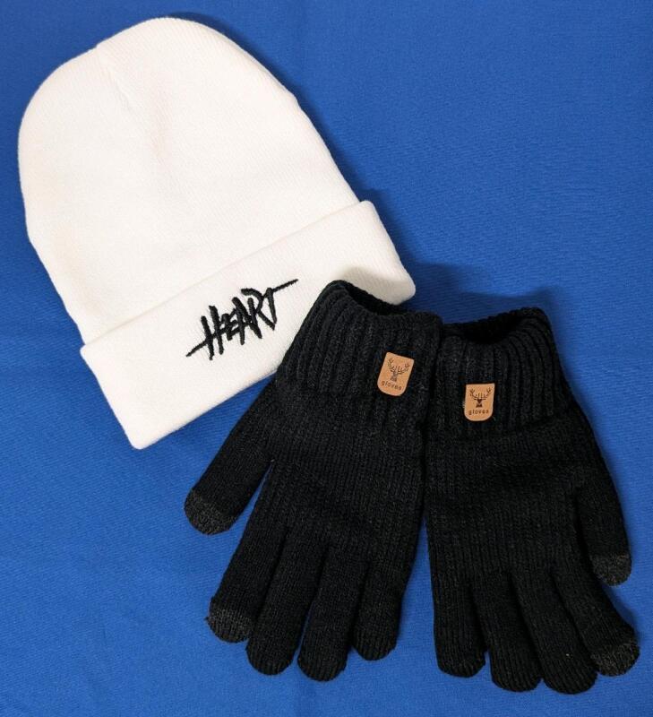 New O/S Embroidered "Heart" Beanie & Super Thick Lined Gloves