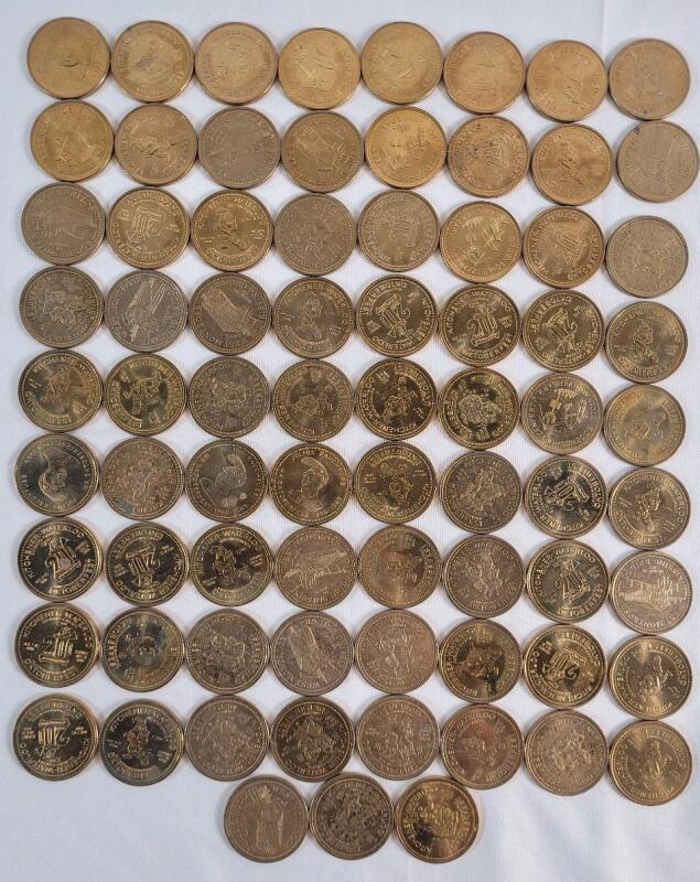 Seventy-Five (75) 1986 - 1990 Kitchener-Waterloo Octoberfest Tokens .