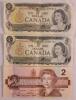 Two (2) 1973 Canadian Bank of Canada One Dollar Bank Notes & 1986 Canadian Bank of Canada Two Dollar Bank Note . All Bank Notes have been in Circulation