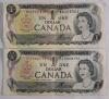 Two (2) 1973 Canadian Bank of Canada One Dollar Bank Notes & 1986 Canadian Bank of Canada Two Dollar Bank Note . All Bank Notes have been in Circulation - 2