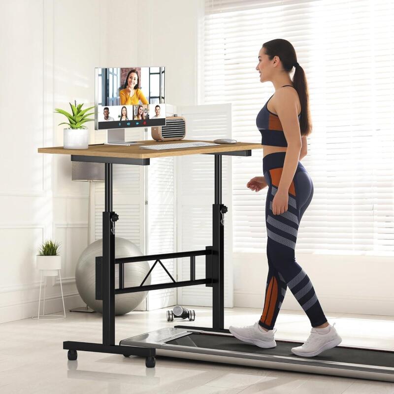 New Klvied Small Standing Desk Adjustable Height for Sitting and Standing, Portable Laptop Table for Walking Pad,Oak