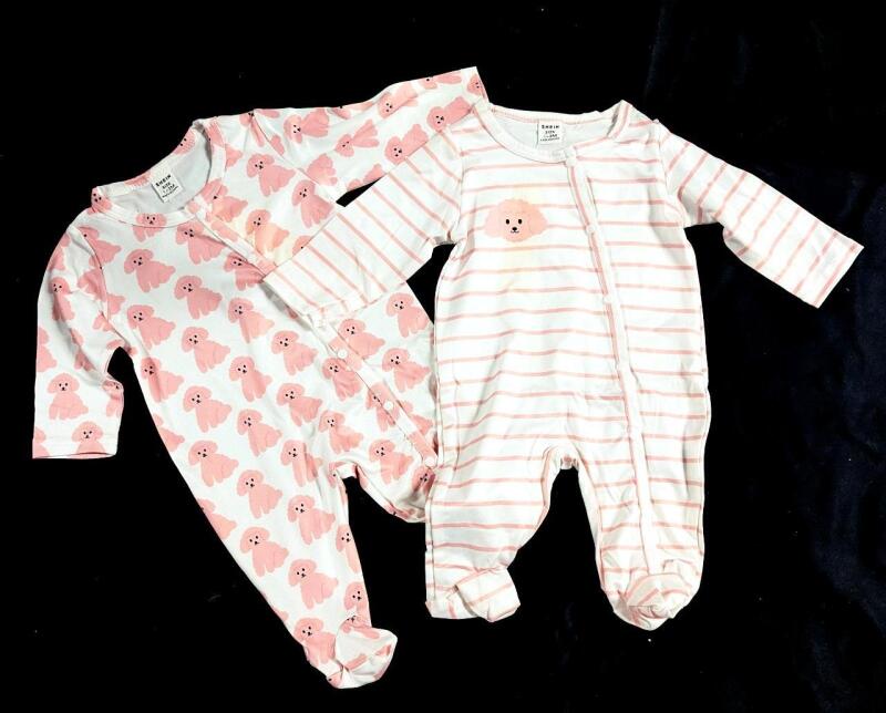 2 New Size 1-3 Months Baby Onesies With Adorable Pink Poodle Designs