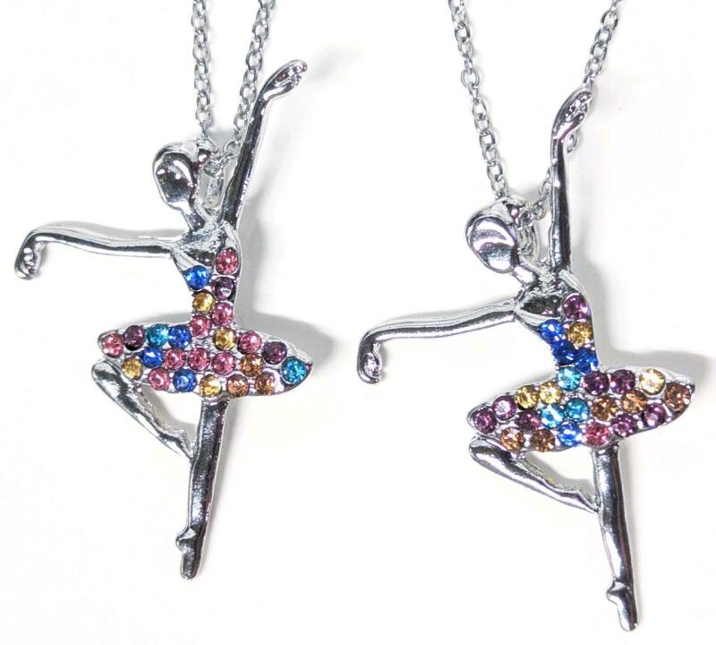 2 New Cute Rhinestone Ballerina Necklaces, 18" Long Each