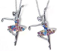 2 New Cute Rhinestone Ballerina Necklaces, 18" Long Each