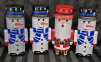 4 As New 9.75" Tall Christmas Tins - Snowmen & Santa