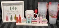 New Christmas Holiday Decor & 12x Plastic Cups & Hot Chocolate Mug