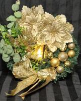 New 12" LED Candle in Christmas Wreath - Batteries Included