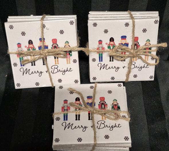 12 New Ceramic Holiday Coasters - 4 by 4"