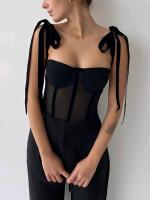New Size Small Women's Commense Semi-Sheer Tied Mesh Cami Crop Top