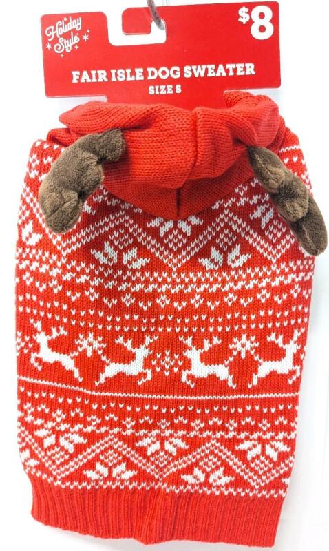 New Dog Size Small (Back Length 11") Winter Fair Isle Knitted Hooded Reindeer Sweater