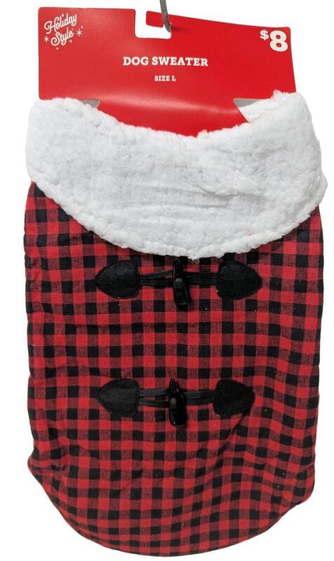 New Dog Size LG (Back Length 16") Winter Plaid Dog Sweater