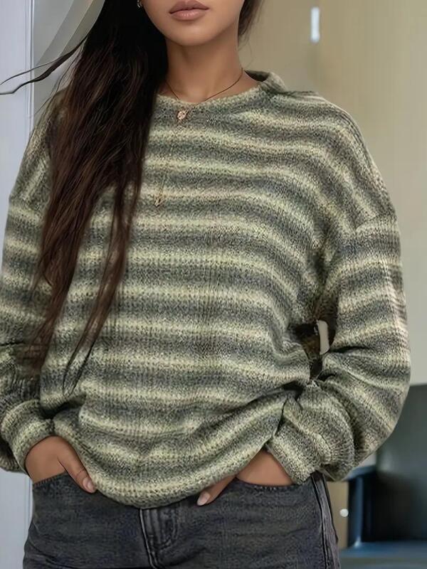 New Musera Women&rsquo;s Small Casual Striped Crew-Neck Sweater