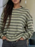 New Musera Women&rsquo;s Small Casual Striped Crew-Neck Sweater