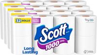 New Scott 1000 Toilet Paper, 32 Rolls, Septic-Safe, 1-Ply Toilet Tissue