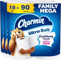 New Charmin Ultra Soft Cushiony Touch Toilet Paper, 18 Family Mega Rolls = 90 Regular Rolls (Packaging May Vary)