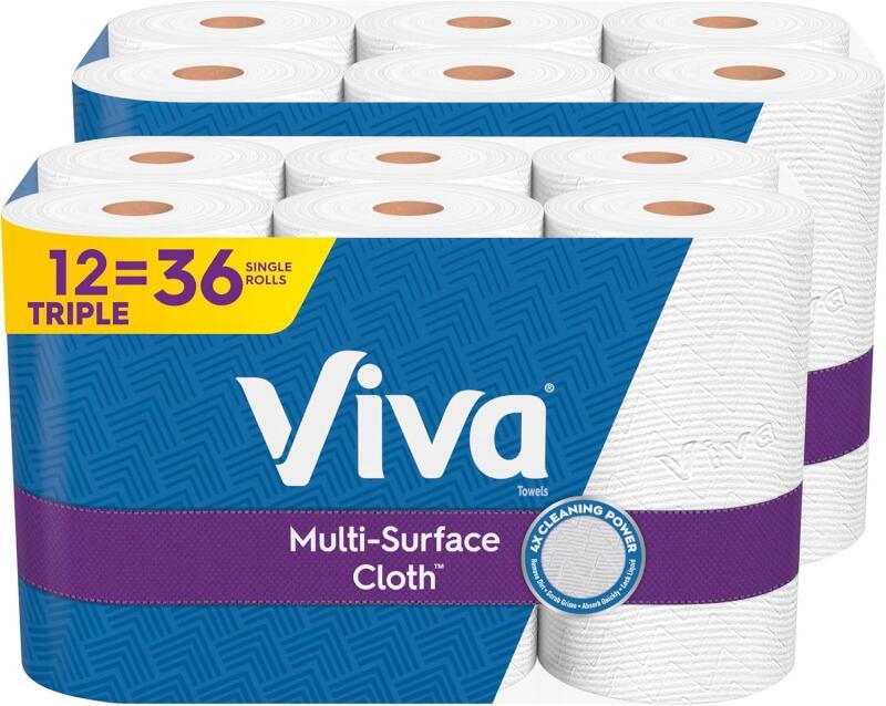 New Viva Multi-Surface Cloth Paper Towels, 12 Triple Rolls, 165 Sheets Per Roll (2 Packs of 6)