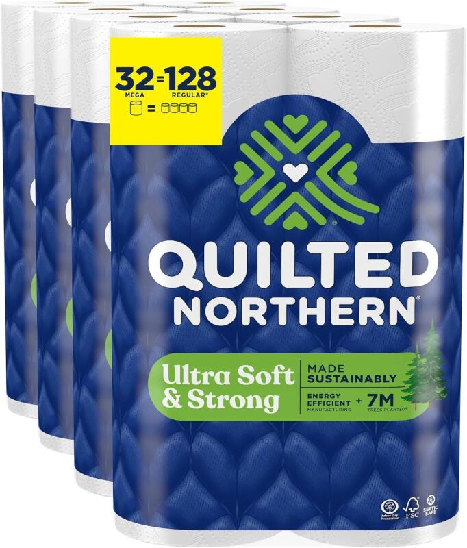 New Quilted Northern Ultra Soft & Strong Toilet Paper, 32 Mega Rolls = 128 Regular Rolls, 5X Stronger*, Premium Soft Toilet Tissue