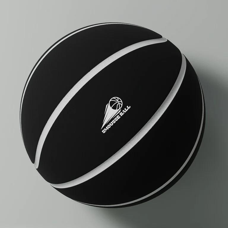 New S&rsquo;Mousse Ball Soft/Silent Basketball, Black and Silver