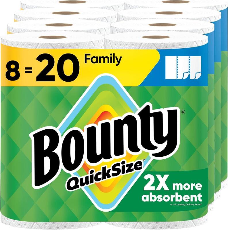 New Bounty Quick Size Paper Towels, White, 8 Family Rolls = 20 Regular Rolls (Packaging May Vary)