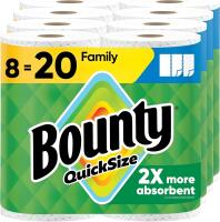 New Bounty Quick Size Paper Towels, White, 8 Family Rolls = 20 Regular Rolls (Packaging May Vary)