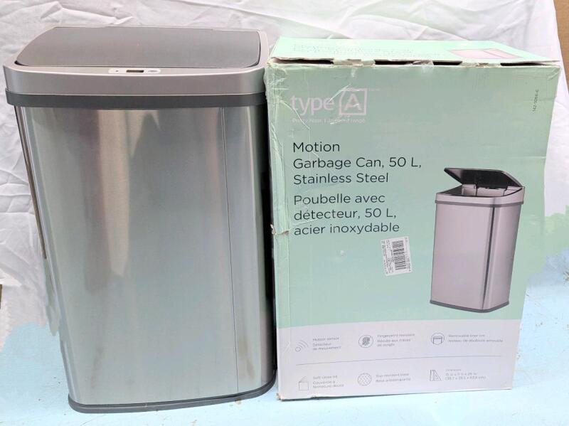 [Light Wear] TYPE A 50L Motion Activated Stainless Steel Garbage Can, 25" Tall, Tested, Requires 2&times; D Batteries, Retails $139.99 New
