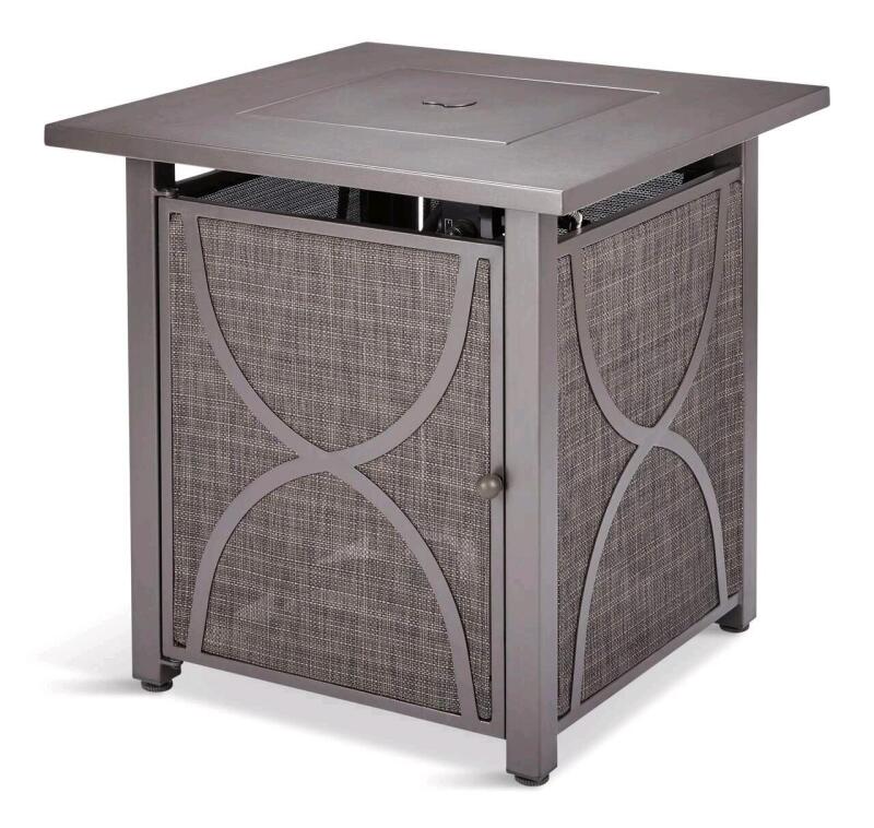 As New in Box For Living Bluebay Outdoor Fire Pit Table, Square, 40,000 BTU. Retails for $370.