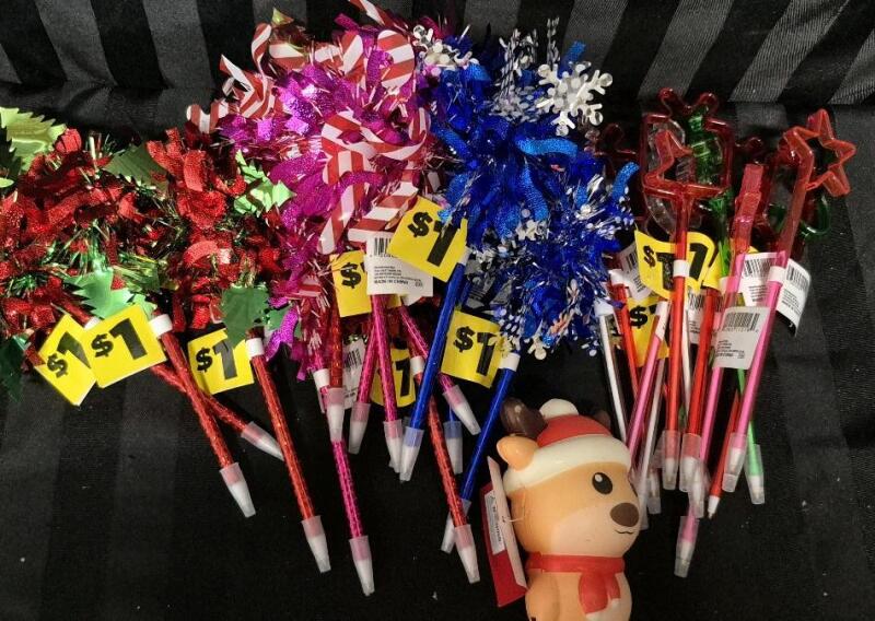 26 New Christmas Pens + Squishy Stress Toy - Great Stocking Stuffers