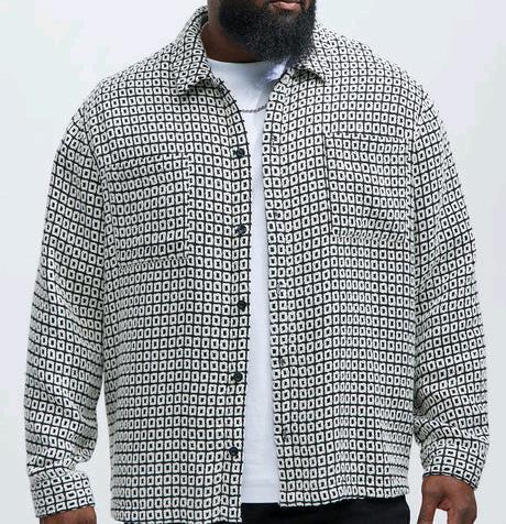 New - Men's Size Medium Nova Men Oversized Island Textured Button Up Shirt . Black / White