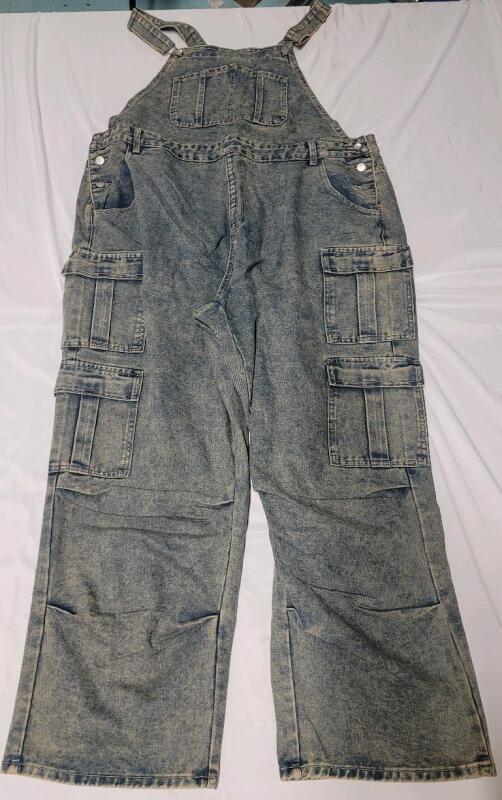 New Women's Sz. 3XL Shein Wide-Leg Acid-Wash Denim Overalls .