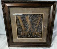 New Framed Wall Art Letter "W". 19" by 19"