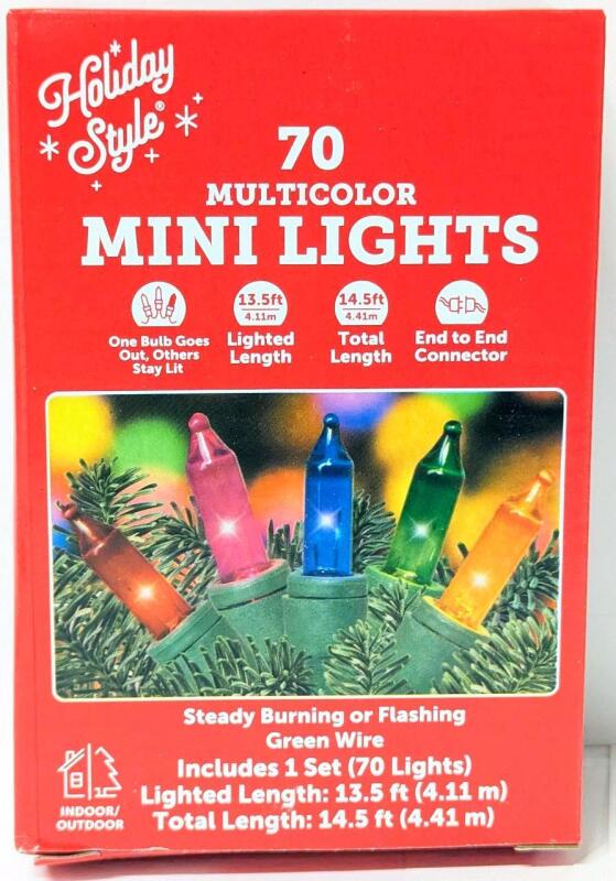 New 70 Multicolor Indoor/Outdoor Mini Lights, 14.5ft Total Length, End To End Connector For Daisy Chaining, Steady Burning or Flashing, Green Wire