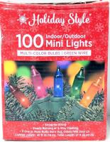 New 100 Indoor/Outdoor Multicolor Bulbs - Green Wire Mini Lights, String To String Connector For Daisy Chaining, Steady Burning or Flashing, Total Length: 21ft