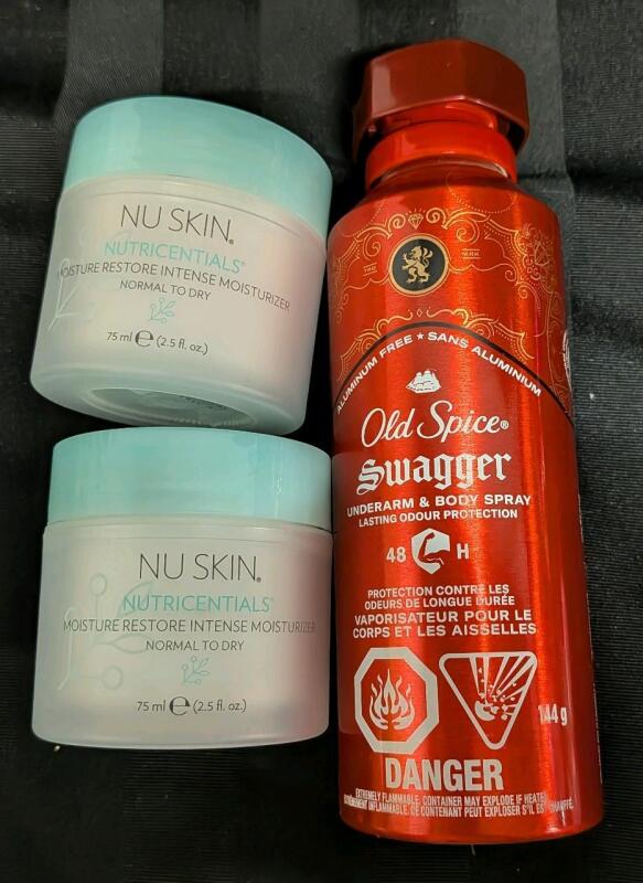 3 New Skin and Hygiene Items. Old Spice Swagger Underarm and Body spray & Nu Skin Nutricentials Moisturizer