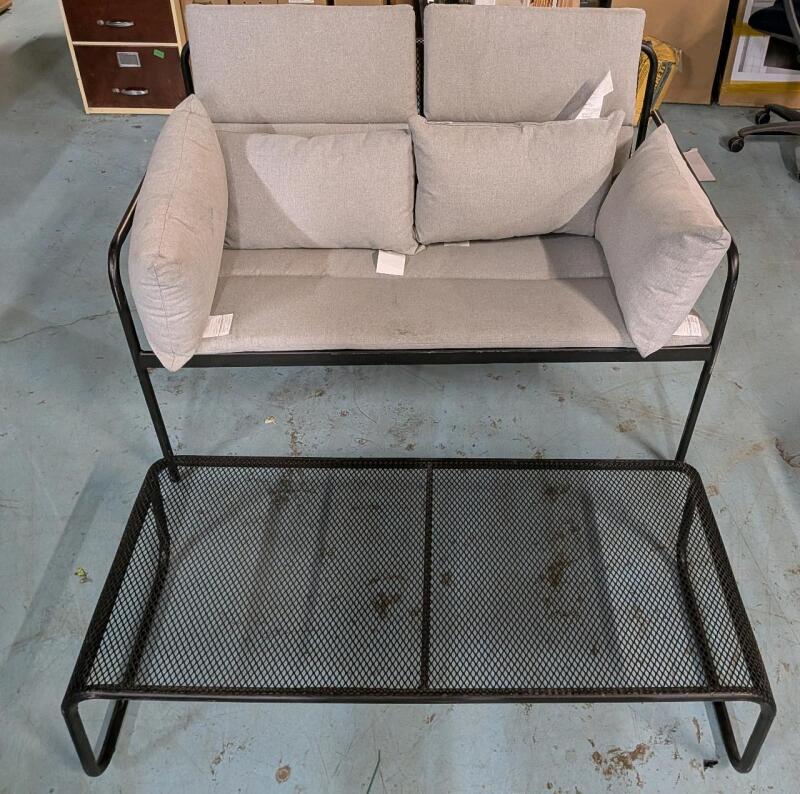 CANVAS Meridian Mesh Conversation Set. Only Couch and Table, with Pillows from Chairs. Retails for $800 as full set.