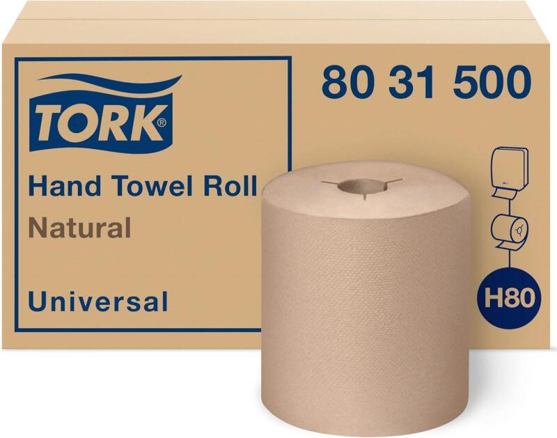 New Tork Hand Towel Roll, Natural, Universal, H80, 100% Recycled, 1-Ply, 6 Rolls x 630 ft, 8031500