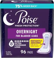 New Poise Overnight Incontinence & Postpartum Pads for Bladder Leaks, 8 Drop Extra Coverage, 96 Count, Packaging May Vary
