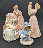 2 Vintage Enesco Treasures Moments Figurines "Three Generations" & "Mother And Babe" + Cherished Teddies : Candace "Skating On Holiday Joy", Up To 7.5" Tall, No Chips or Cracks