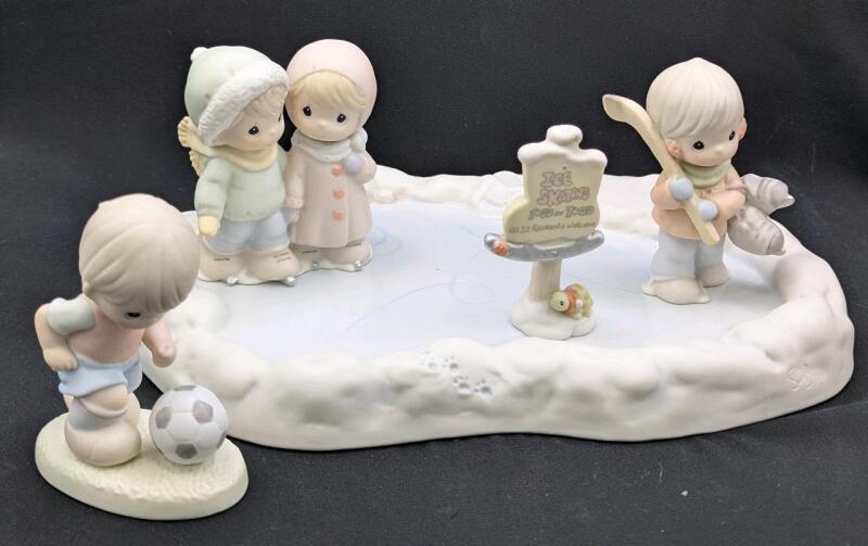4pc +1 Vintage PRECIOUS MOMENTS Figures : "Skating Pond" + "You'll Always Be a Winner To Me" Figures, 3.75" Tall, No Chips or Cracks