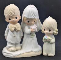 2 Vintage PRECIOUS MOMENTS Figures : "The Lord Bless And Keep You" + "Junior Bridesmaid" Figures, Up to 5", No Chips or Cracks