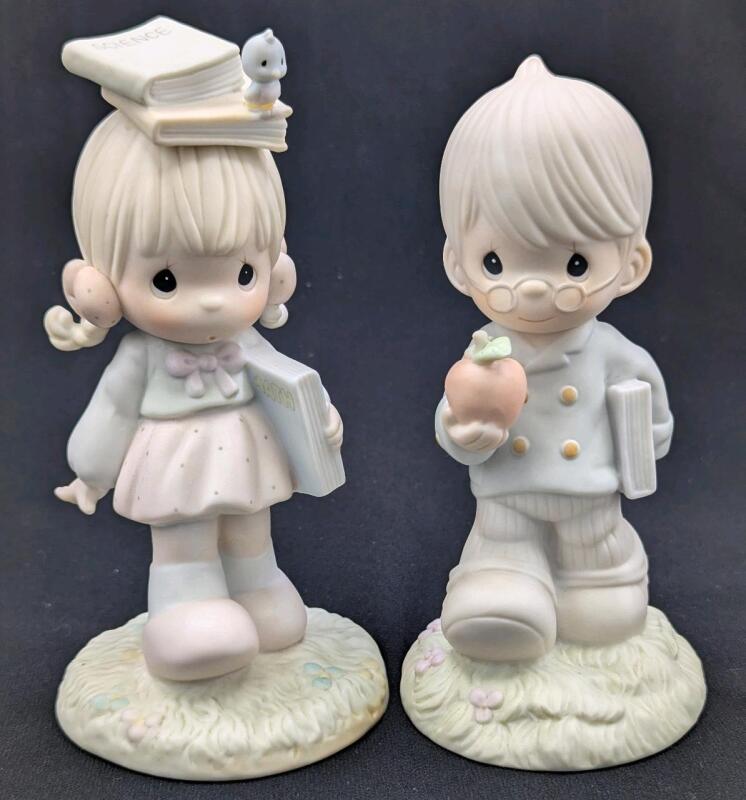 2 Vintage PRECIOUS MOMENTS Figures : "September" + "The Apple of God's Eye" Figures, 5.75" No Chips or Cracks