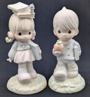 2 Vintage PRECIOUS MOMENTS Figures : "September" + "The Apple of God's Eye" Figures, 5.75" No Chips or Cracks