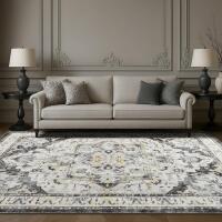 New RUGICI Boho Washable Area Rug 5x7, Spill-Proof Surface, Non-Slip Backin,Low Pile Faux Wool Large Printed Rugs for Living Room,Bedroom, Dining Room, Kitchen Floor, Small Office (Grey, 5x7)