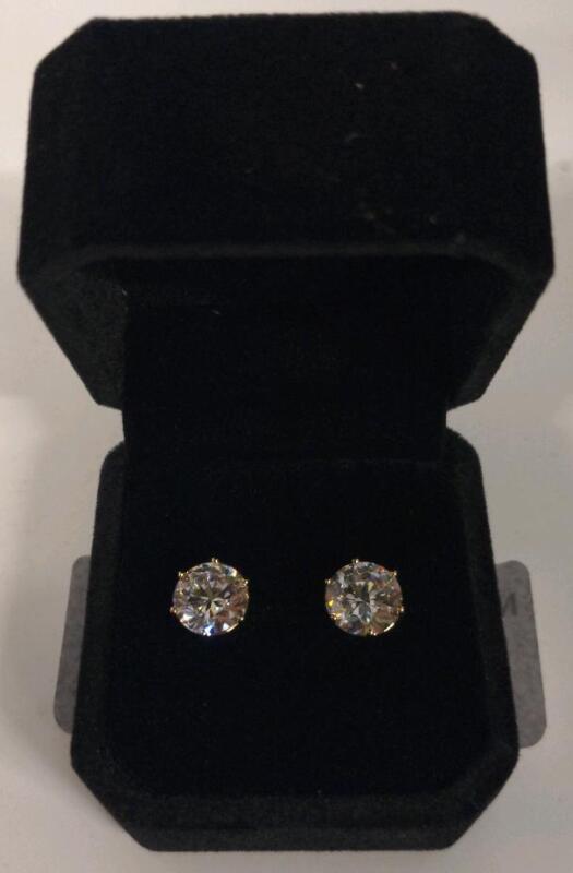 New 14K Gold Plated 3.0ct Each Simulated Diamond Stud Earrings